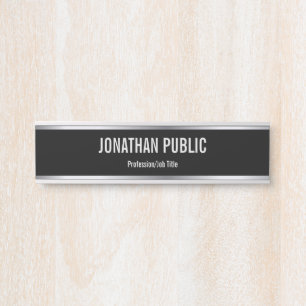 Porte-nom Pour Porte Modèle Élégant Professionnel Noir Et Argent