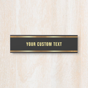 Porte-nom Pour Porte Modèle Noir & Or Votre Texte Personnalisé Élégant
