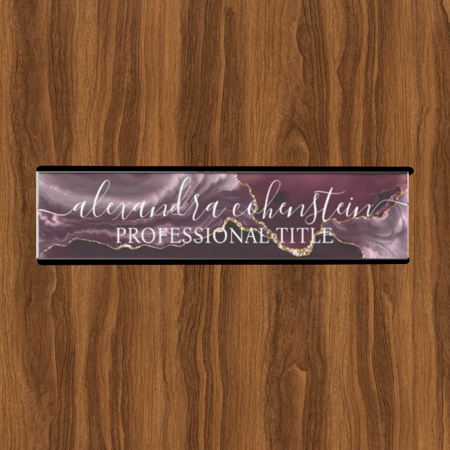 Porte-nom Pour Porte Modern Marble Agate Burgundy Office Door Sign (Créateur téléchargé)