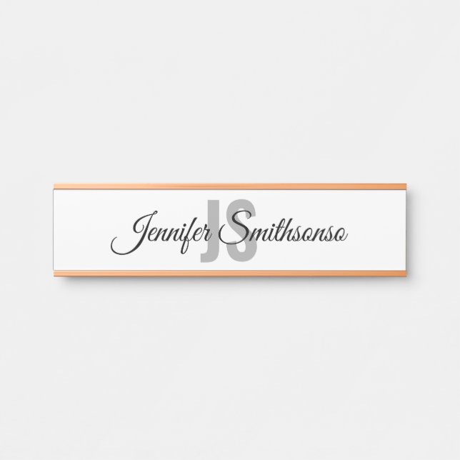 Porte-nom Pour Porte Monogramme de script classique blanc simple (Devant)