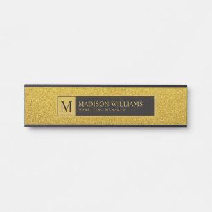 Porte-nom Pour Porte Monogramme personnalisé noir et or pailleté or dor