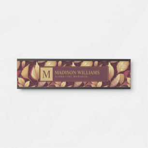 Porte-nom Pour Porte Motif de feuilles d'automne pailletées rouge borde