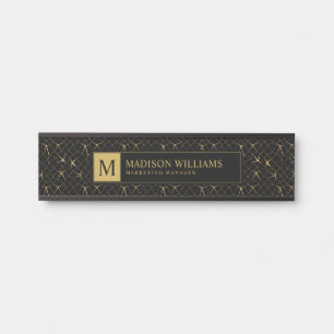 Porte-nom Pour Porte Motif géométrique de luxe pailleté noir et or