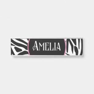 Porte-nom Pour Porte Motif Imprimé Zèbre Noir et Blanc Gras