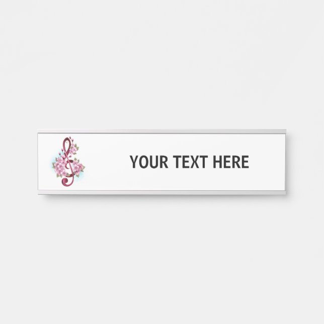 Porte-nom Pour Porte Musical treble clef notes with sakura flowers (Devant)