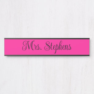 Porte-nom Pour Porte Nom de calligraphie bouclée rose chaud et noir