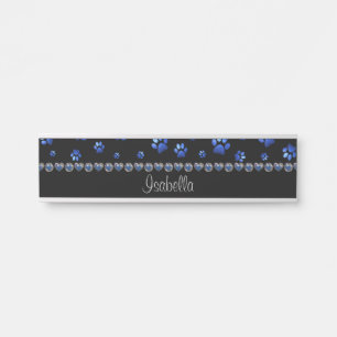 Porte-nom Pour Porte Nom personnalisé, pattes de chien en paillettes bl