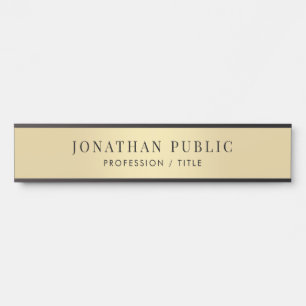 Porte-nom Pour Porte Office School Custom Elegant Noir & Or Long