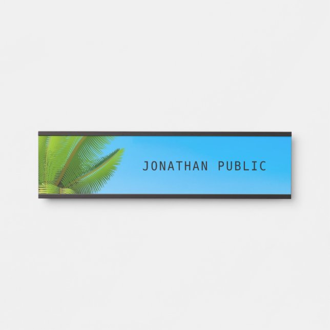 Porte-nom Pour Porte Palm Feuille Blue Sky Modern Nature Modèle (Devant)