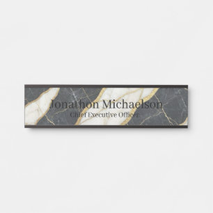 Porte-nom Pour Porte Panneau de porte de bureau en marbre noir, blanc e