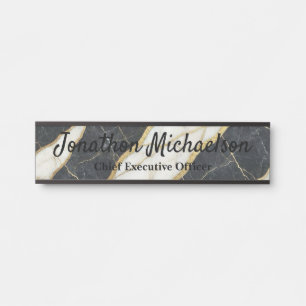 Porte-nom Pour Porte Panneau de porte de bureau en marbre noir, blanc e