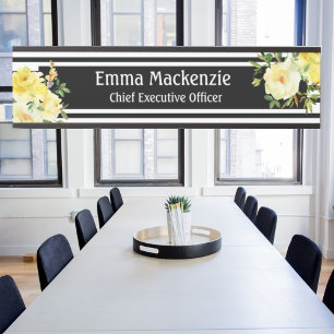 Porte-nom Pour Porte Panneau de porte de bureau Fleurs florales noir et