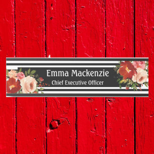 Porte-nom Pour Porte Panneau de porte de bureau Fleurs florales noir et