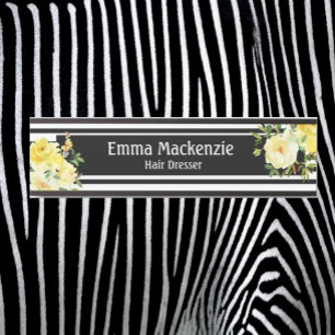 Porte-nom Pour Porte Panneau de porte de bureau Fleurs florales noir et
