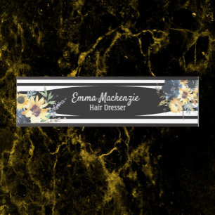 Porte-nom Pour Porte Panneau de porte de bureau Fleurs florales noir et