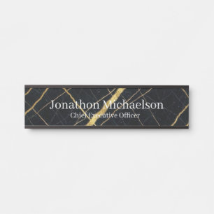 Porte-nom Pour Porte Panneau de porte de bureau Marbre Noir, Blanc et O
