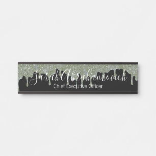Porte-nom Pour Porte Panneau de porte de bureau paillettes gris argenté