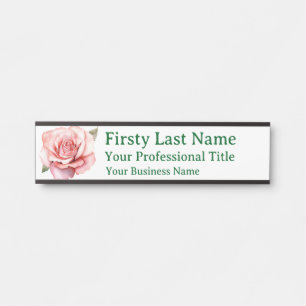 Porte-nom Pour Porte Panneau de porte de fleurs florales de rose rose