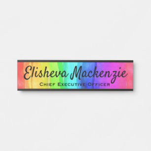 Porte-nom Pour Porte Panneau de signalisation Aquarelle Arc-en-ciel