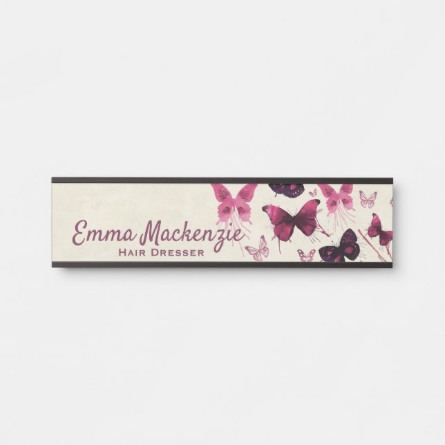 Porte-nom Pour Porte Papillons - Panneau de porte de bureau violet (Devant)