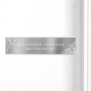 Porte-nom Pour Porte Parties scintillant moderne de luxe Silver Sparkle