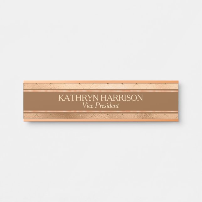 Porte-nom Pour Porte Plat Brown brillant de nom professionnel d'or (Devant)