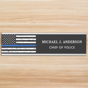 Porte-nom Pour Porte Police Ligne Bleue Mince Drapeau Application de la