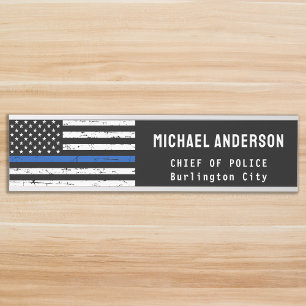 Porte-nom Pour Porte Police Officier Ligne Bleue Mince Drapeau América