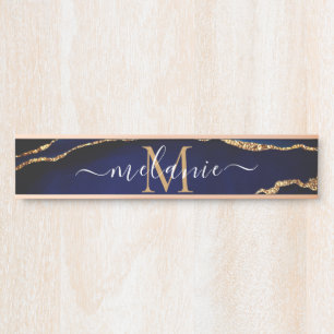 Porte-nom Pour Porte Porte Marbre Bleu Or Nom Personnalisé Lettre