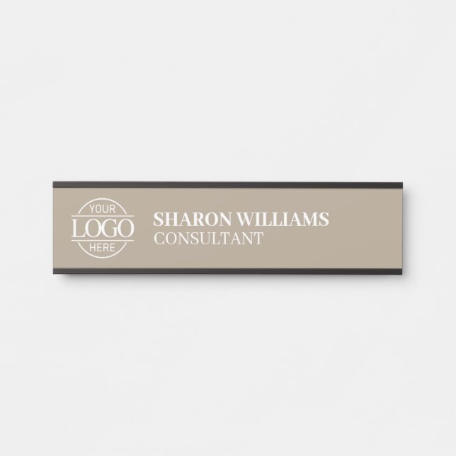 Porte-nom Pour Porte Professional Custom Business Logo Job Title Taupe  (Devant)