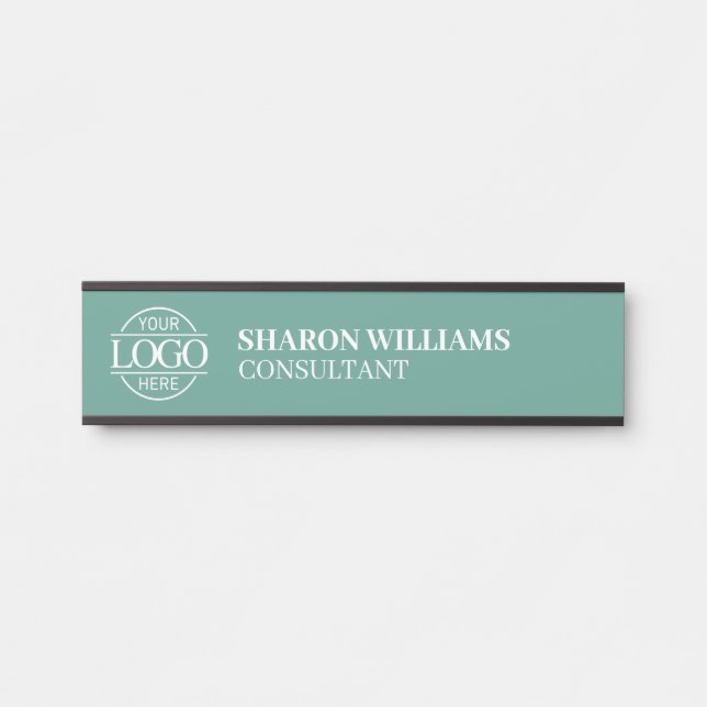 Porte-nom Pour Porte Professional Custom Business Logo Job Title Teal (Devant)