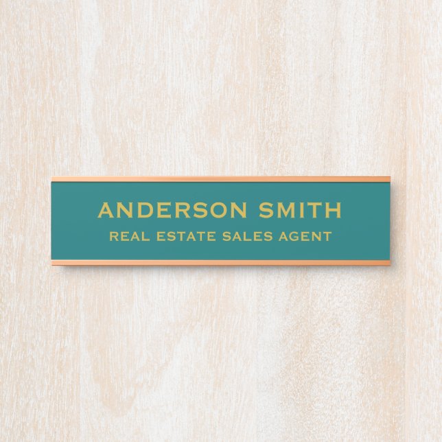 Porte-nom Pour Porte Professional Modern Teal Gold Office Name Title (Devant)