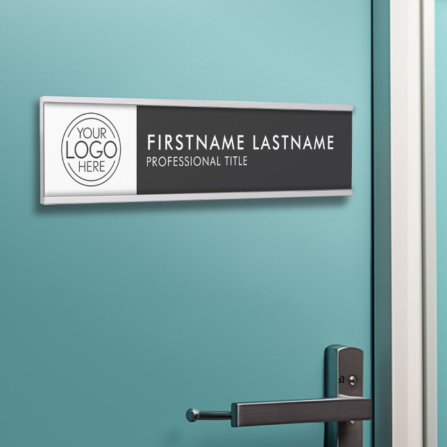 Porte-nom Pour Porte Professionnel, Logo Noir Blanc Moderne, Nom, Titre (Personalized Door Sign - Add Your Logo and Professional Title with Name)