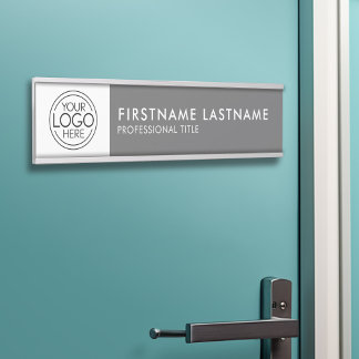 Porte-nom Pour Porte Professionnel, Moderne Gris Blanc Logo, Nom, Titre