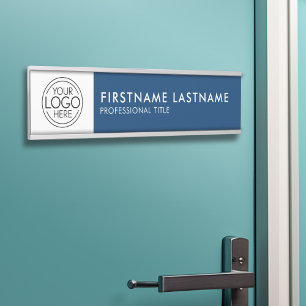 Porte-nom Pour Porte Professionnel, Moderne Marine Logo Blanc, Nom, Tit