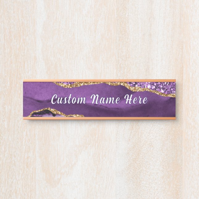Porte-nom Pour Porte Purple Gold Sparkly Personalized Name Door Sign (Devant)