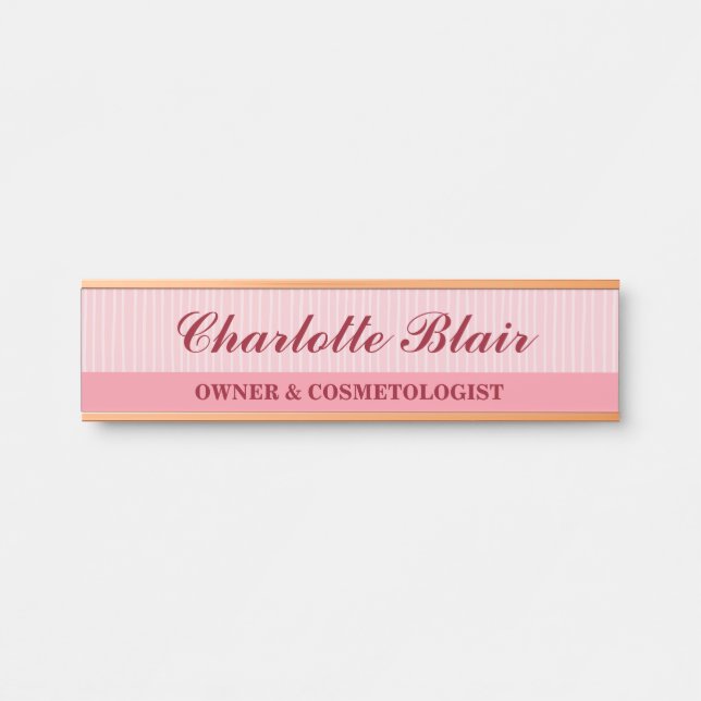 Porte-nom Pour Porte Rose et Rouge Rayé Élégant (Devant)