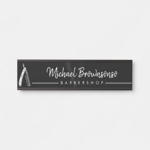 Porte-nom Pour Porte Salon de coiffure Razor logo noir élégant
