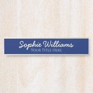 Porte-nom Pour Porte Script Bold Polices blanches Nom Titre sur bleu ma