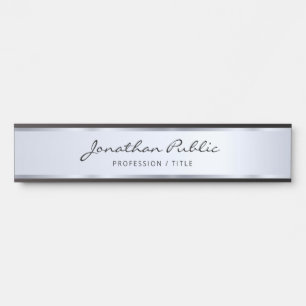 Porte-nom Pour Porte Script Calligraphie Professionnel Noir Et Argent