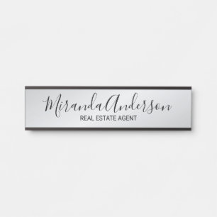 Porte-nom Pour Porte Script moderne professionnel noir et argent