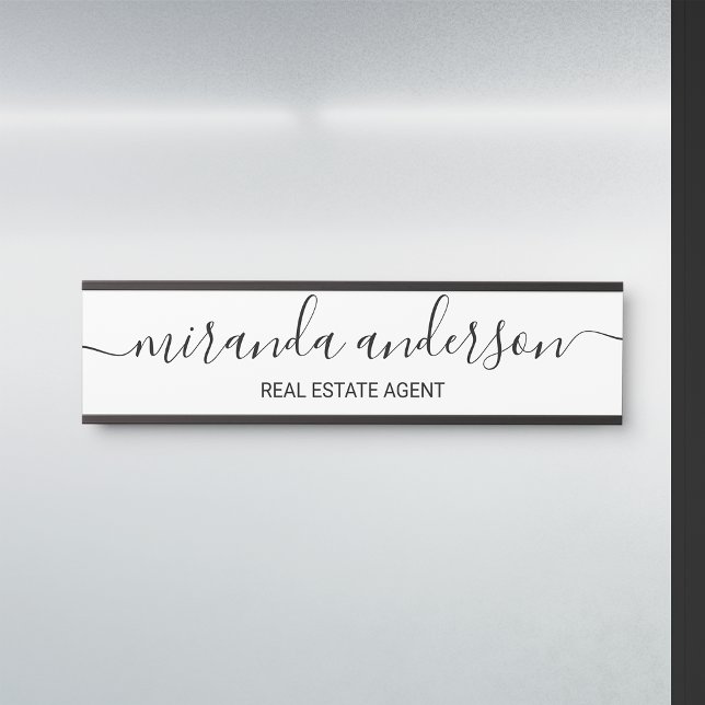 Porte-nom Pour Porte Script moderne professionnel noir et blanc (Créateur téléchargé)