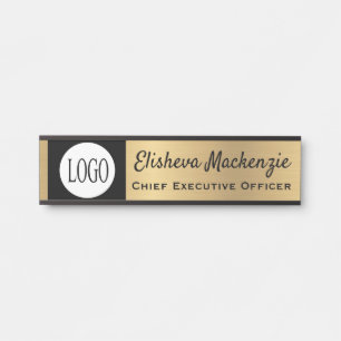 Porte-nom Pour Porte Signes de porte de bureau Faux Gold Logo noir