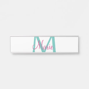 Porte-nom Pour Porte simple minimal ajouter nom monogramme vert rose bl