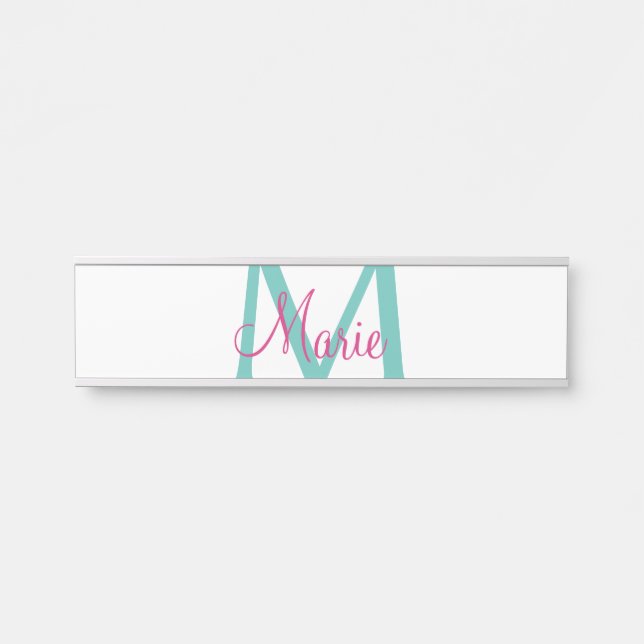 Porte-nom Pour Porte simple minimal ajouter nom monogramme vert rose bl (Devant)