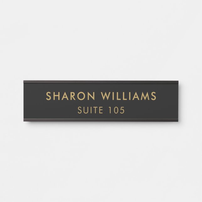 Porte-nom Pour Porte Simple Minimal Professional Black Employee Name (Devant)