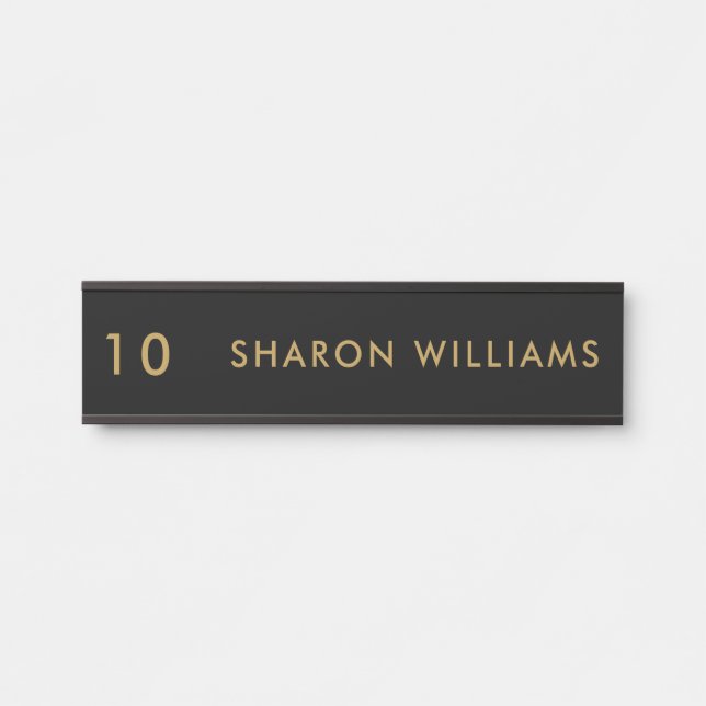 Porte-nom Pour Porte Simple Modern Black Professional Employee Name (Devant)