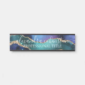 Porte-nom Pour Porte Stardust Blue Purple Marble Agate Office Door Sign