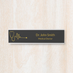 Porte-nom Pour Porte Stéthoscope de luxe ECG Onde EKG Ligne Médical Or
