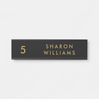 Porte-nom Pour Porte Stylish Professional Black and Gold Employee Name